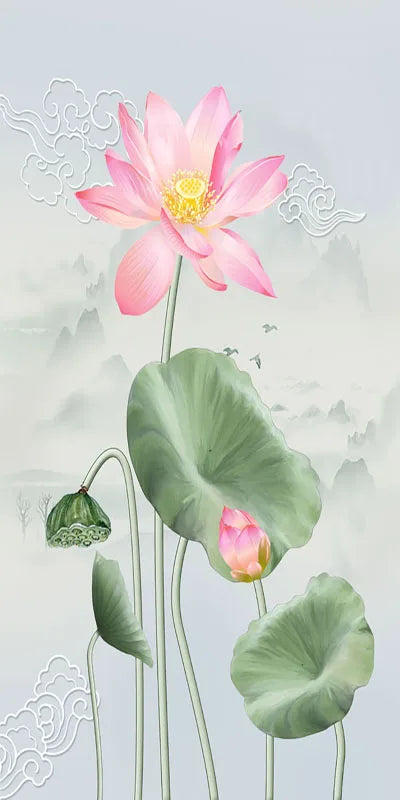 Stained Glass Door Stickers, Opaque Self-Adhesive, Lotus Poster for Kitchen, Bedroom, Bathroom, Customized Size