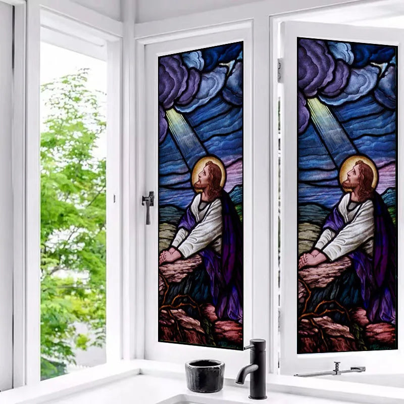 Jesus Christ Stained Glass Films, Frosted Stickers, Sliding Door, Hallway, Shower Room, Home Decoration, Custom Size
