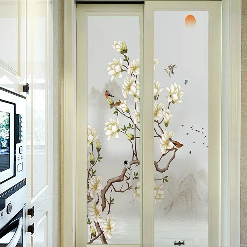 Custom Glass Window Film Static Frosted Light Transmitting Sticker Home Foil Stickers Waterproof Easy to install Flower Birds