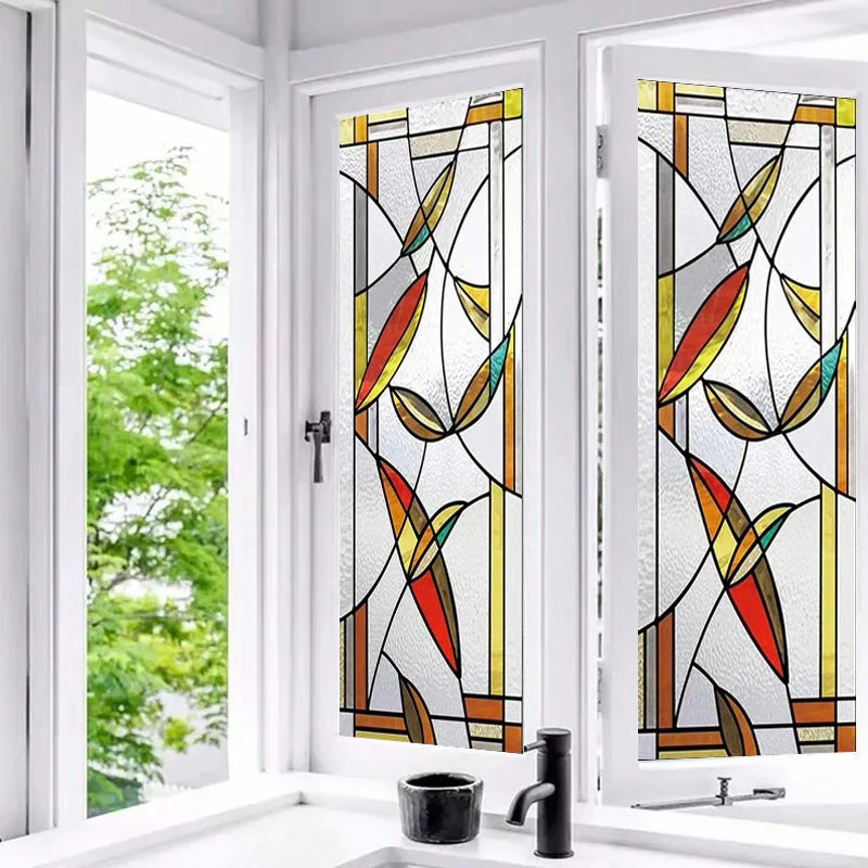 European Church Glass Film Stained Window Opaque Sticker Self Adhesive/Static Cling Decor Privacy Frosted Films Custom Size