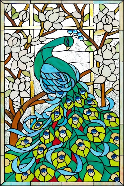 Customized Stained Glass Film Window Films Static Cling Frosted Sticker Tiffany-Style Poster Home Decor Church Peacock Birds