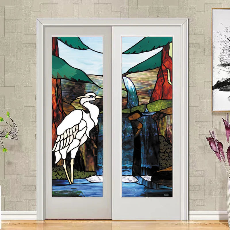 Customized Stained Glass Film Window Films Static Cling Frosted Sticker Tiffany-Style Poster Home Decor Church Peacock Birds