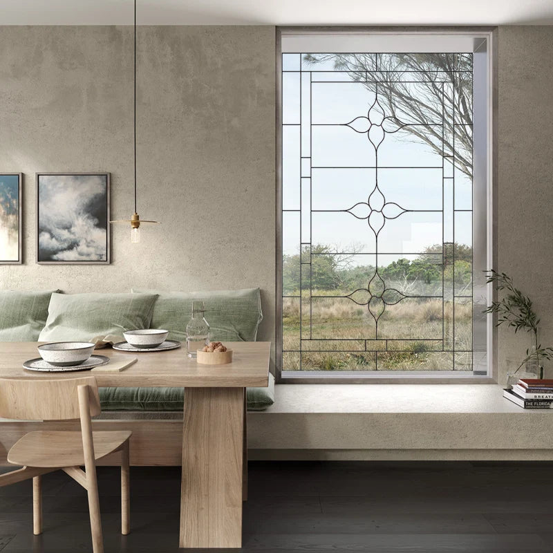 Custom Size Stained Glass Window Film Transparent Glass Sticker Static Cling Rose Sakura Print Office Home Decor Bedroom Door