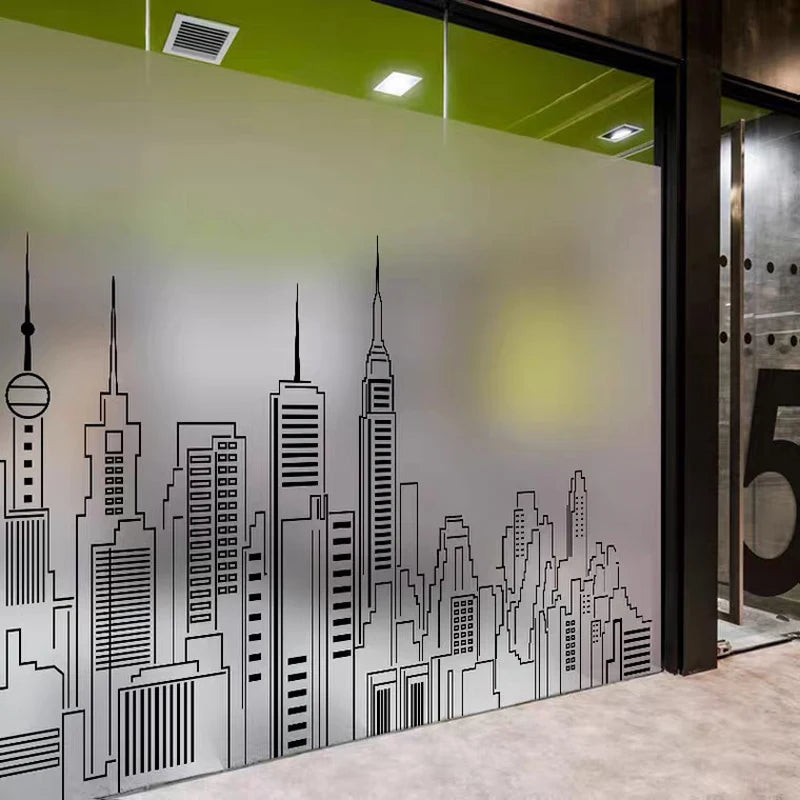 Custom Glass Window Film Frosted Static Cling Sticker Home Foil Stickers For Bathroom Kitchen Glass Moving Door City Build