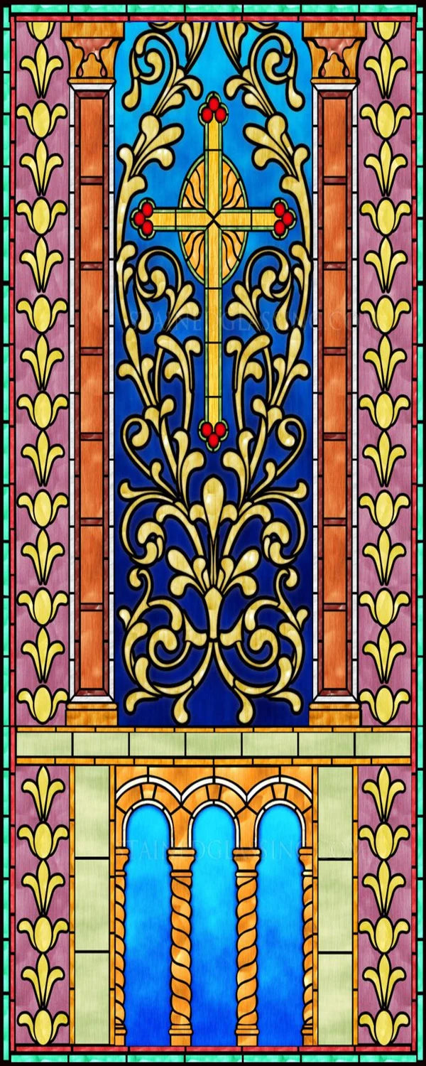 Window Film Frosted Stained Glass Films Door Sticker,Customized Crosses Static Cling Church Pattern for Office Home Decor