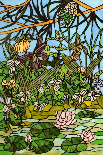 Custom Size Stained Glass Films,Frosted Privacy, Static Cling Poster, Retro Tree Scenic Color Printing Window Film Door Stickers