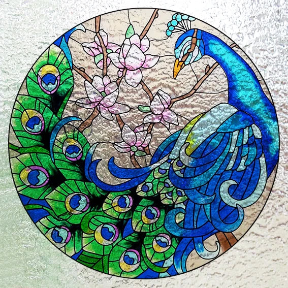 Custom 3D Frosted Stained Glass Window Film, Static Cling,Retro Church Jesus Birds Cat Home Decor Stickers Rose Window Treatment