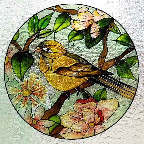 Custom 3D Frosted Stained Glass Window Film, Static Cling,Retro Church Jesus Birds Cat Home Decor Stickers Rose Window Treatment