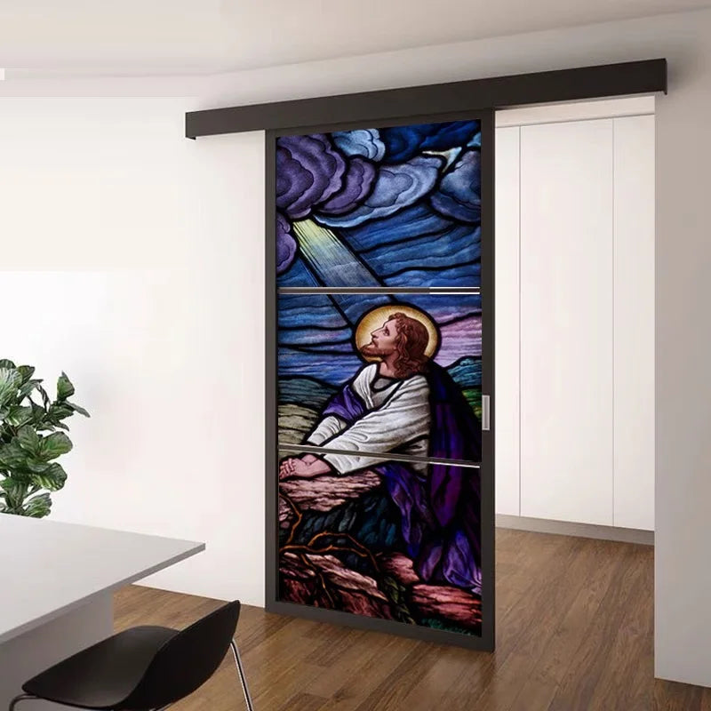 Jesus Christ Stained Glass Films, Frosted Stickers, Sliding Door, Hallway, Shower Room, Home Decoration, Custom Size