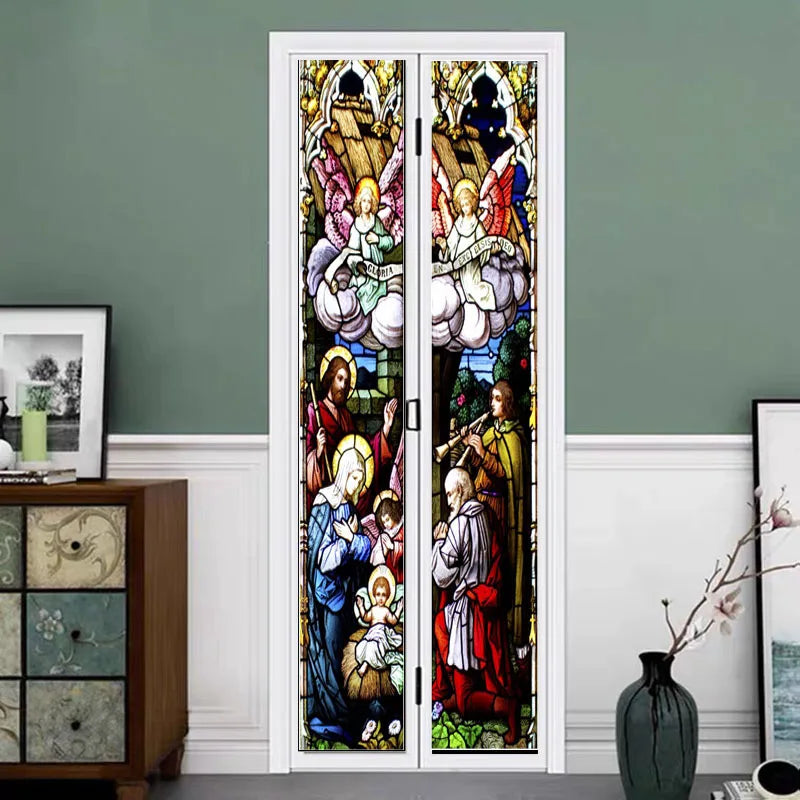 Custom Size Stained Glass Window Film, Jesus Virgin Mary,Frosted Foil Stickers for Sliding Door, Frendch Windows,Church Poster