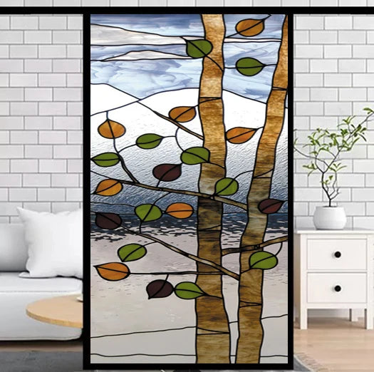 Frosted Privacy Window Film, Stained Glass Film, European Church Style, Colorful Window Stickers, Shower and Bathroom