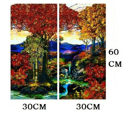 Landscape Painting Glass Films, Stained Window Film, Opaque Sticker, Self Adhesive, Static Cling for Square Window, Custom Size