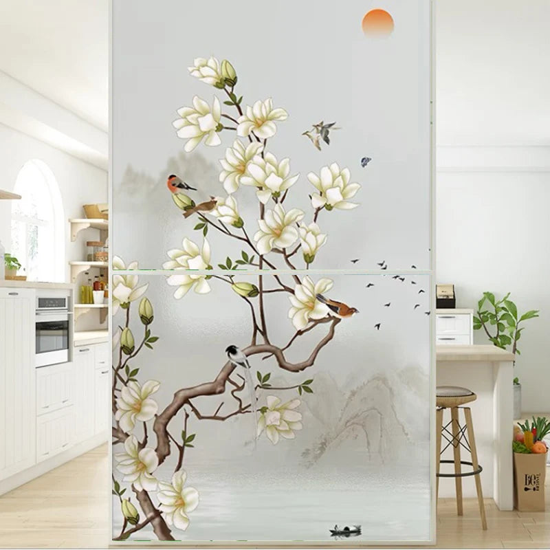 Custom Glass Window Film Static Frosted Light Transmitting Sticker Home Foil Stickers Waterproof Easy to install Flower Birds