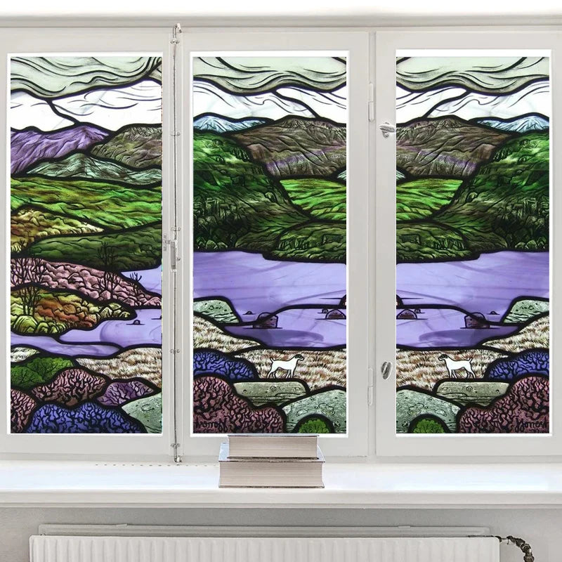 Customized Size Stained Glass Film Window Films Landscape Static Cling Frosted Sticker Bathroom Kitchen Cupboard Door Home Decor