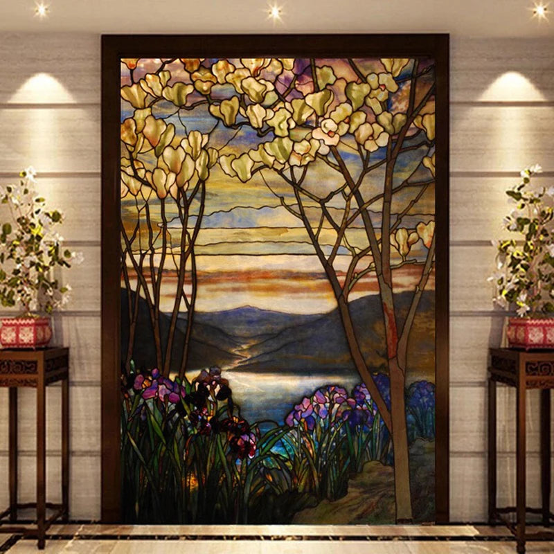 Glass Films Stained Window Film Translucent sticker self adhesive/Static Cling Paper Home decor Landscape painting Tree pattern