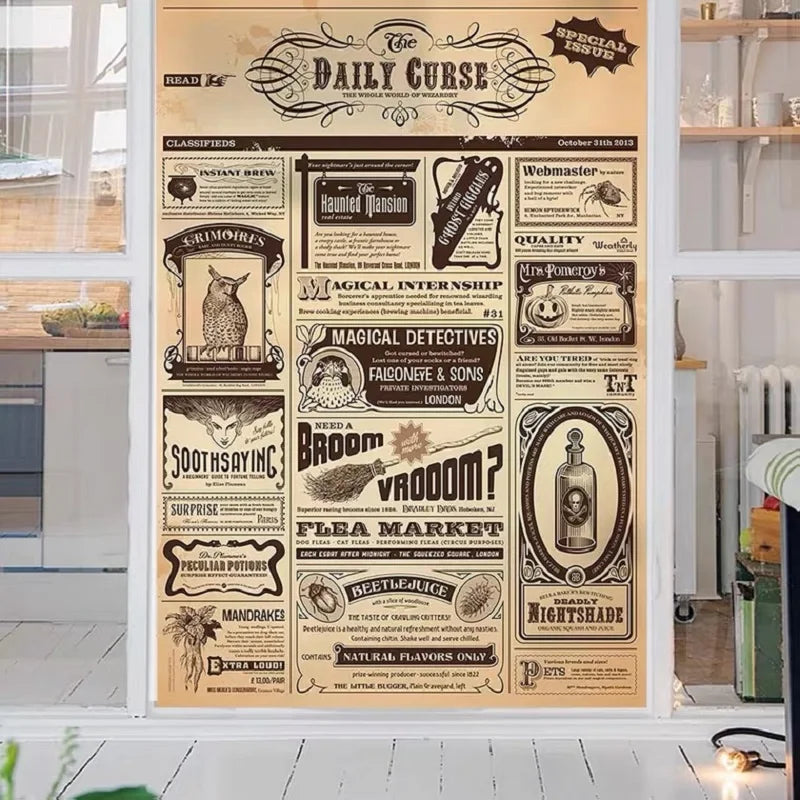 Custom Glass Window Film Static Frosted Glass Films Sticker Door Stickers ,Waterproof For Bathroom Easy To Install Retro Newspar