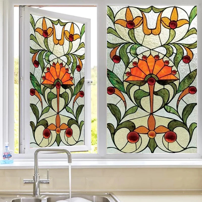 Custom Size Stained Glass Window Film, Frosted Privacy Film, Static Cling, Removable Sticker, Kitchen, Bathroom, Home Decor
