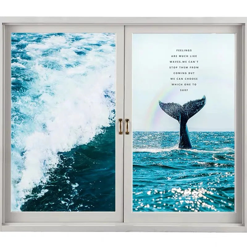 Custom Glass Window Film Static Frosted Sticker Foil Stickers For Bathroom Kitchen Sliding Door Whale Tail Ocean Seas Posters