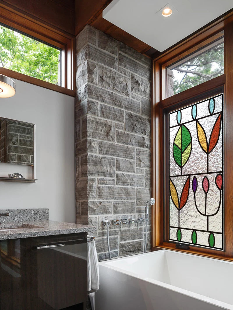 Stained Glass Door Stickers, Windows Glass Films, Frosted, 3D Etched, Transparent, Customized Leaves for Kitchen Office Bathr