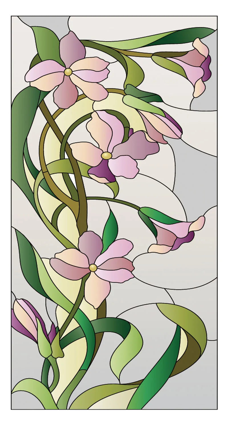 Custom Size Stained Glass Window with Purple Floral Pattern, Frosted Static Cling, Heat-Control, Privacy, Home Decor