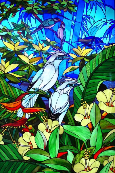 Custom Size Stained Glass Films,Frosted Privacy, Static Cling Poster, Retro Tree Scenic Color Printing Window Film Door Stickers