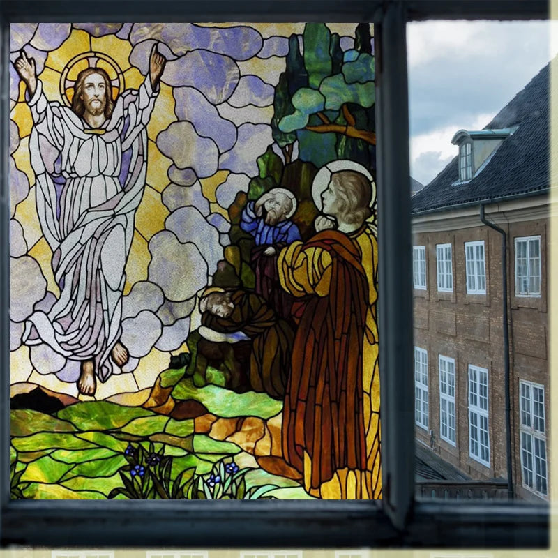 Custom Size Stained Glass Window Film Church style Jesus Angel Picture Sticker Frosted Static Cling Home Church Office Decor