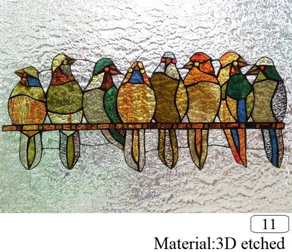 Customized size Windows Glass Films Stained Glass Door Stickers Frosted/3D Etched Flower Birds for Kitchen Office Bathroom