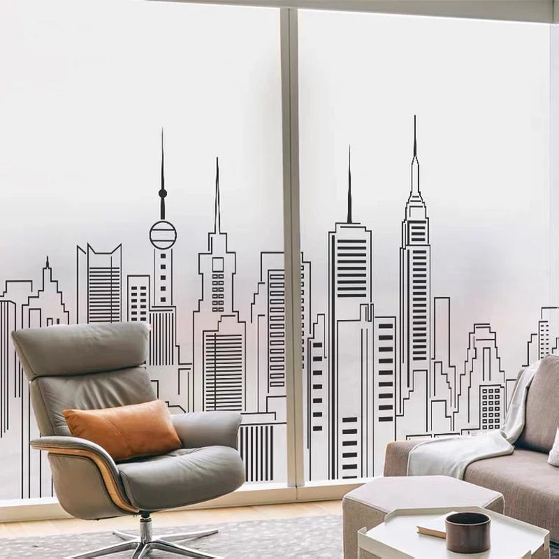 Custom Glass Window Film Frosted Static Cling Sticker Home Foil Stickers For Bathroom Kitchen Glass Moving Door City Build