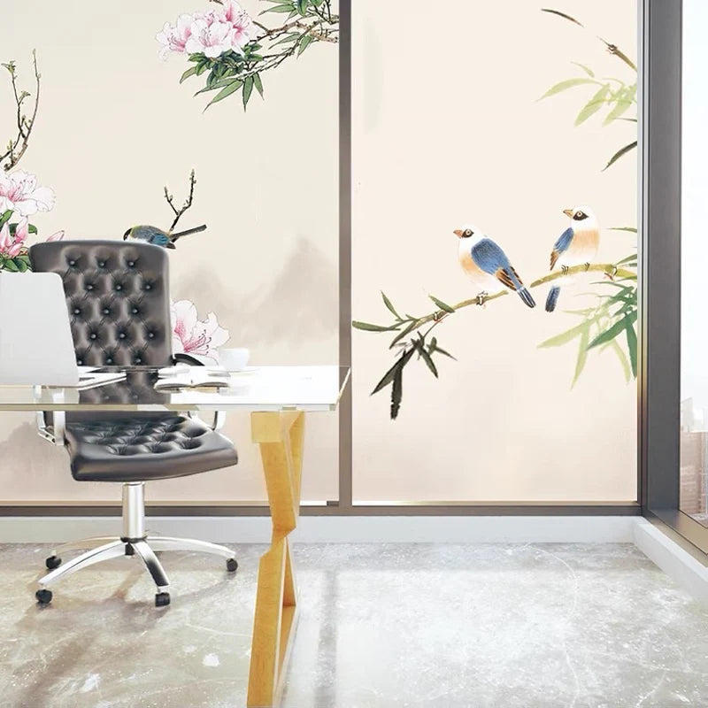 Custom Glass Window Film Static Frosted Light Transmitting Sticker Home Foil Stickers Waterproof Easy to install Flower Birds
