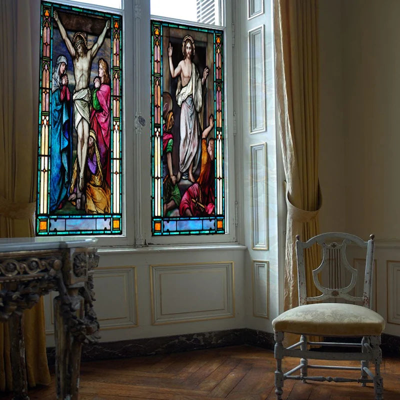 Window Film Frosted Stained Glass Films,Customized Chris/Jesus/Mary Pictures,Church, Chapel Prayer Room Home Decor