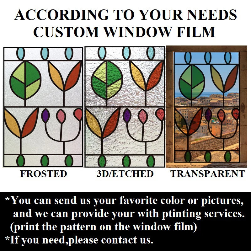 Stained Glass Door Stickers, Windows Glass Films, Frosted, 3D Etched, Transparent, Customized Leaves for Kitchen Office Bathr