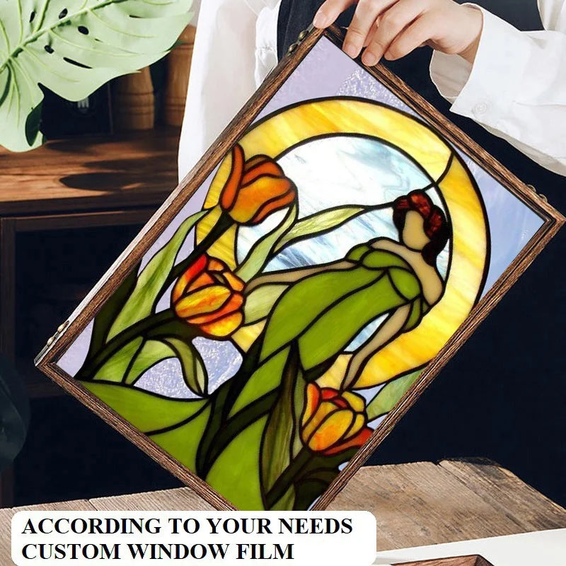 Custom Size Stained Glass Window Film, Static Cling Mermaid /Angel/Jesus Picture For Kitchen Bathroom Bedroom Glass Home Decor