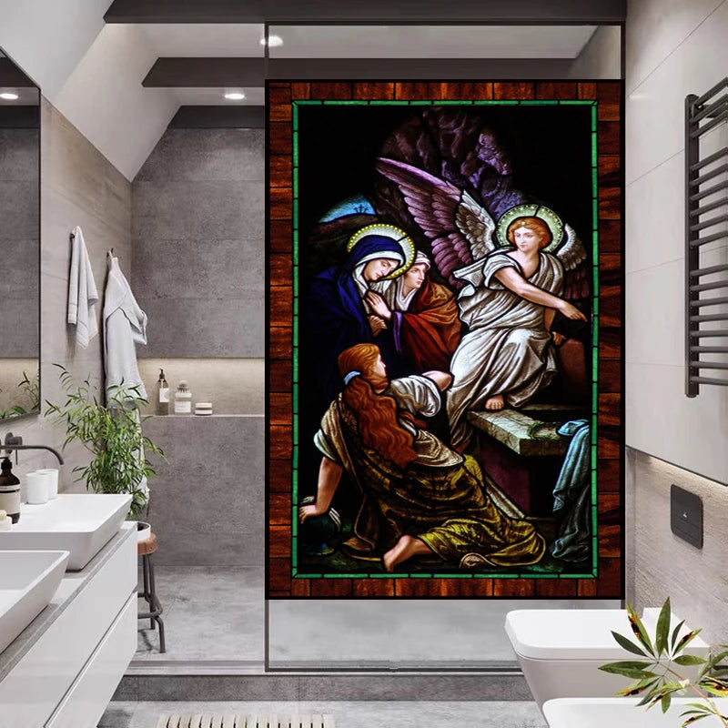 Window Film Frosted Stained Glass Films,Customized Jesus Virgin Mary Church Picture,Home Decor Static Cling Door Stickers