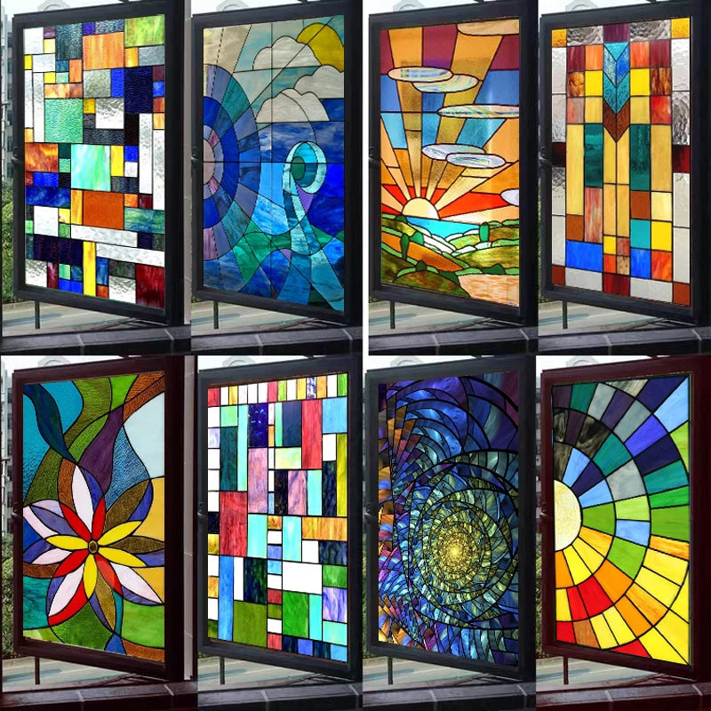 Custom Size Window Film, Stained Glass Stickers, Static Cling, 3D Print Rainbow Mosaic for Window Door, Home Decor