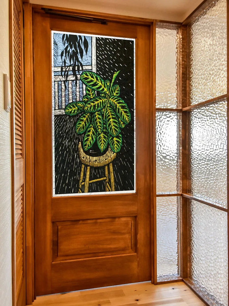 Stained Glass Window Film 3D Frosted Privacy Static Cling Door Stickers Plant Florl Custom Size  For Bathroom Office Home Decor