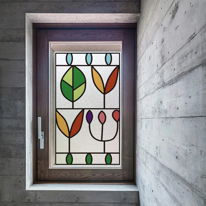 Stained Glass Door Stickers, Windows Glass Films, Frosted, 3D Etched, Transparent, Customized Leaves for Kitchen Office Bathr