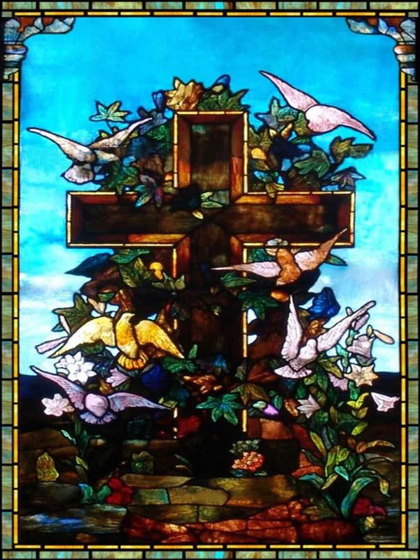 Window Film Frosted Religious Stained Glass Films,Customized Crosses Dove Static Cling Church Pattern for Office Home Decor