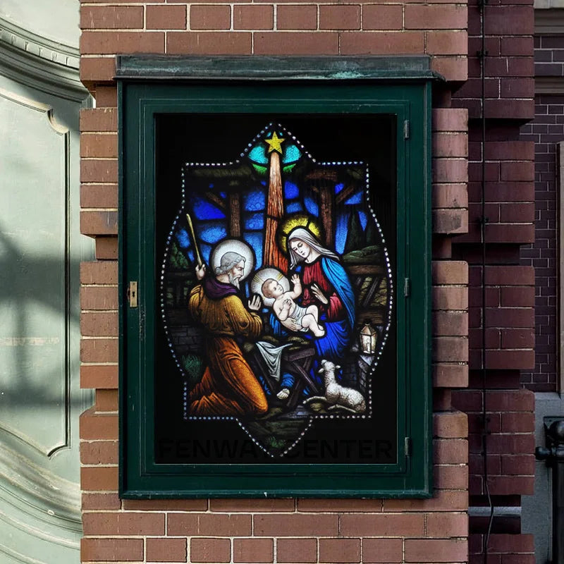 Custom Size Window Glass Films, Blackout, Opaque Static Cling Reusable Stickers, Mary Jesus'birth Church Door Glass, Home Decor