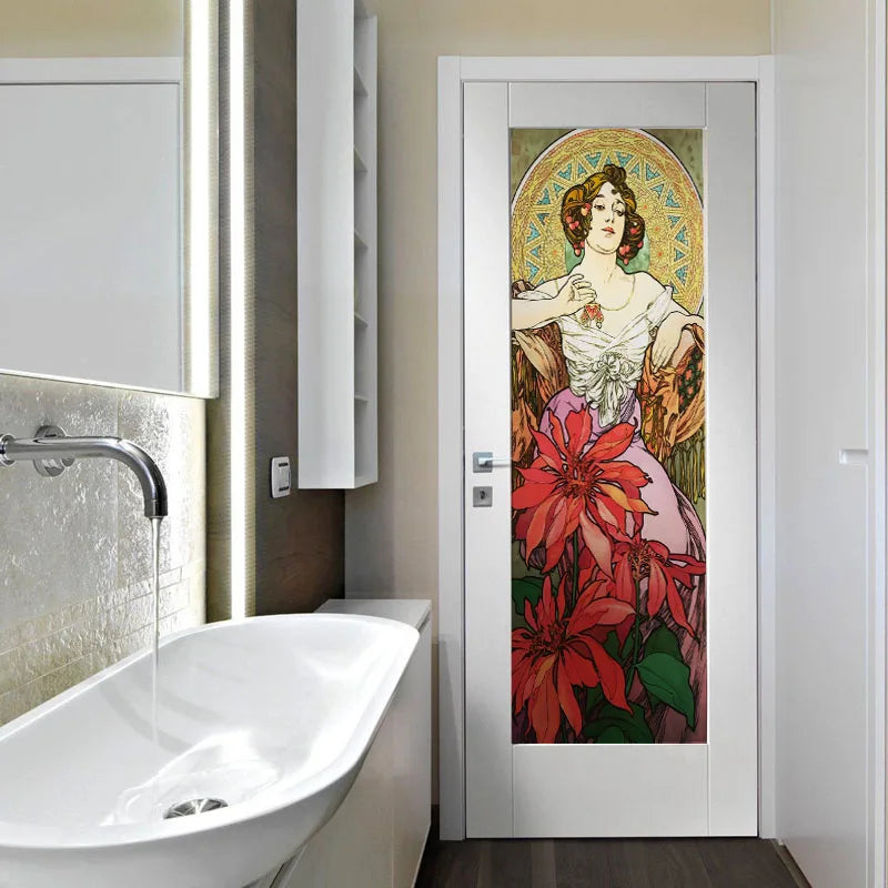 Custom Size Stained Glass Window Film Mucha Stickers Static Cling For Kitchen Bathroom Bedroom Glass Sliding Door Home Decor