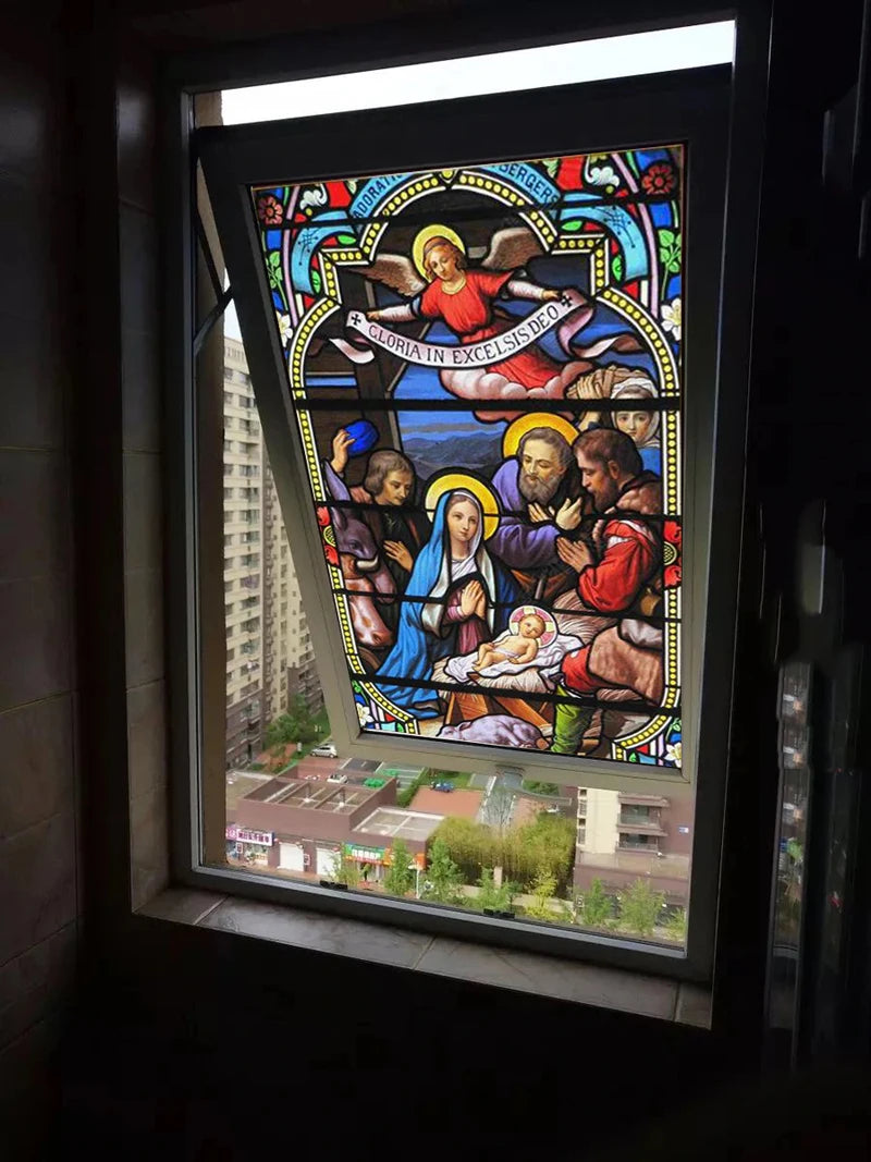 Custom Size Window Film, Stained Glass Films, Jesus Virgin Mary, Frosted Foil Door Stickers ，Church Poster, Home Decor