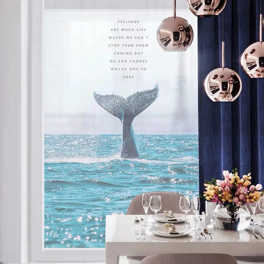 Custom Glass Window Film Static Frosted Sticker Foil Stickers For Bathroom Kitchen Sliding Door Whale Tail Ocean Seas Posters