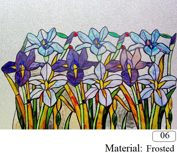 Customized size Windows Glass Films Stained Glass Door Stickers Frosted/3D Etched Flower Birds for Kitchen Office Bathroom