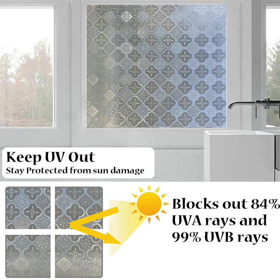 3D Static Cling Glass Films, Retro Decorative Sticker, Privacy etched Glass Window Vinyl, No-Glue, Laser Film for Bathroom Door