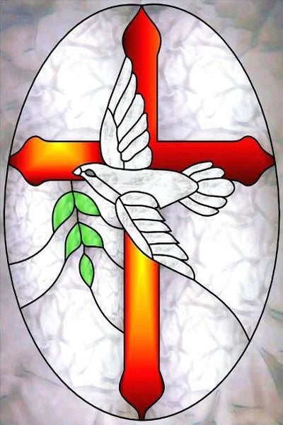 Frosted Stained Glass Window Film, Cross Dove Lily, Static Cling, Church, Home Decor, Bathroom, Kitchen, Door Sticker