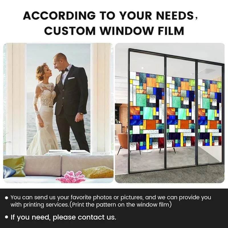 Custom Size No Glue Static Cling Frosted Retro Stained Glass Film Window Film Sticker for Bathroom Door Home Decor Church Mosaic
