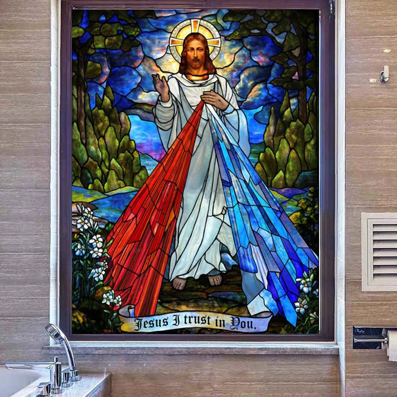 Jesus Christ Church Window Film, Glass Films, Stained Glass Sticker, Self Adhesive  Static Cling for Home, Can Do Any Size