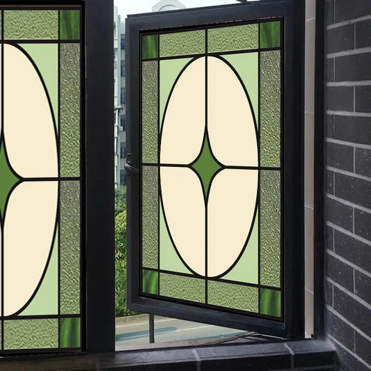 Custom Size Stained Glass Film Non-adhesive Electrostatic Cling Vintage Retro Sticker For Bathroom Balcony Window Glass