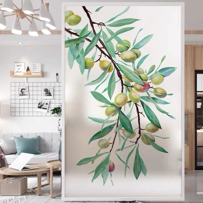 Custom Glass Window Film Apricot Design PVC Frosted Light Transmitting Home Decals Tint-Film Reusable Glass Sticker Tree Jujube