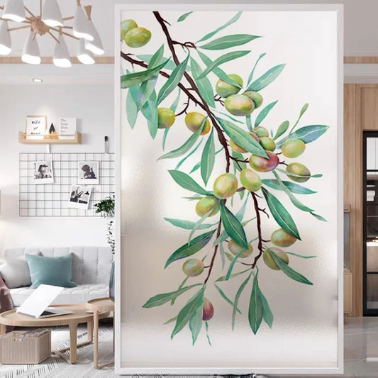 Custom Glass Window Film Apricot Design PVC Frosted Light Transmitting Home Decals Tint-Film Reusable Glass Sticker Tree Jujube