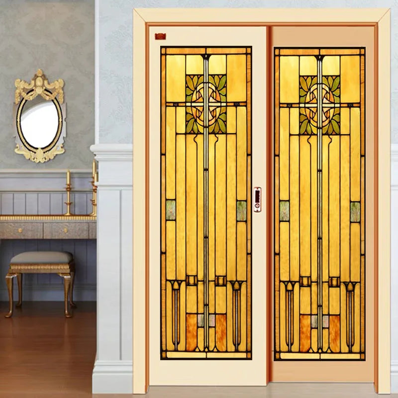 Frosted Stained Glass Window Film, Custom Size Privacy Static Cling, Prairie Style for Kitchen, Bathroom, Office, Skylight